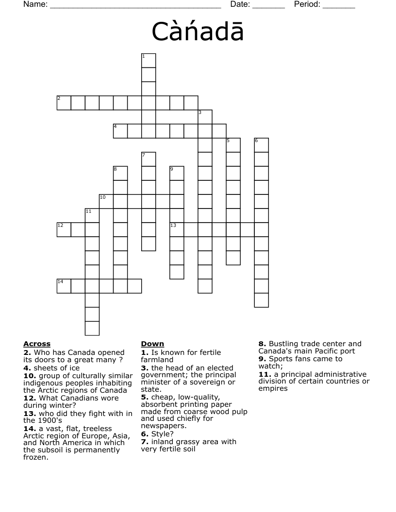 Càńadā Crossword