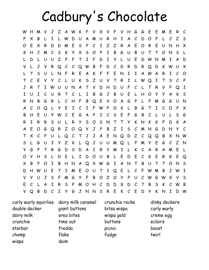 Cadbury's Chocolate Word Search