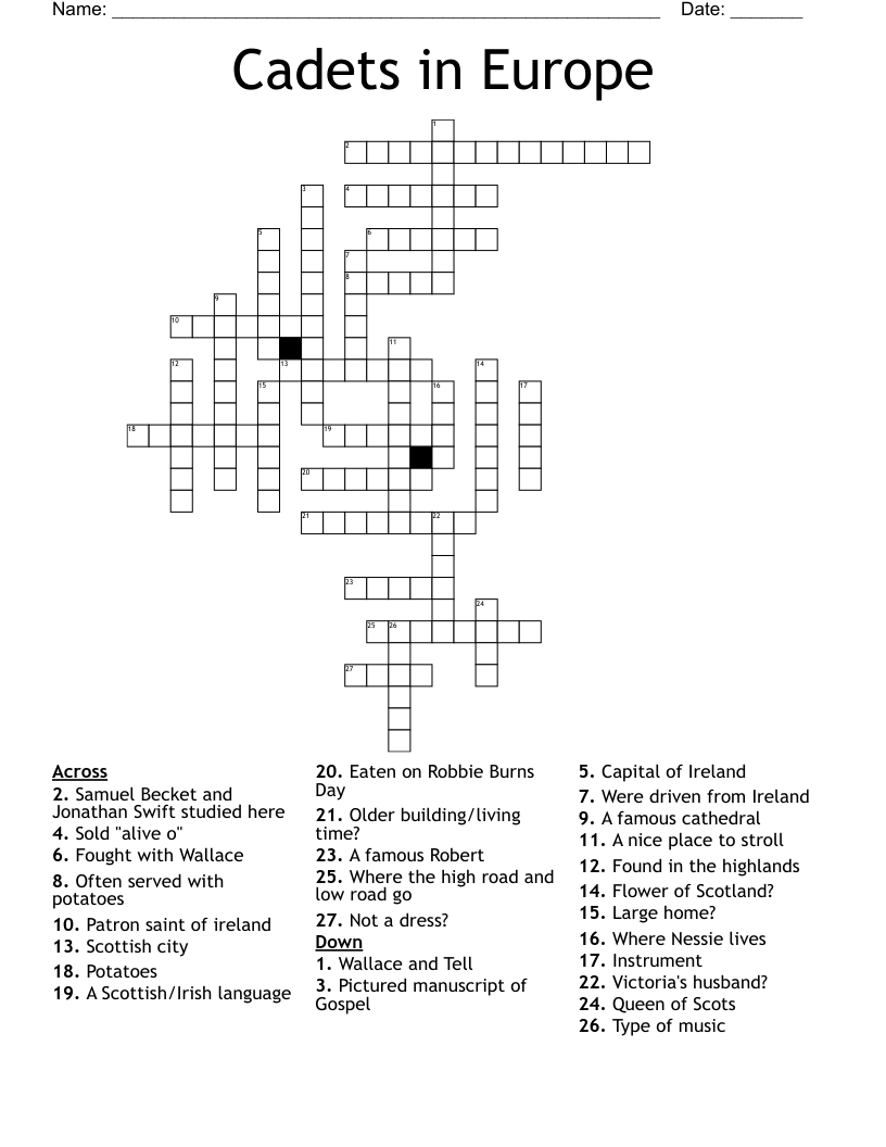 Cadets in Europe Crossword