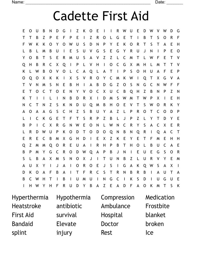 Cadette First Aid Word Search