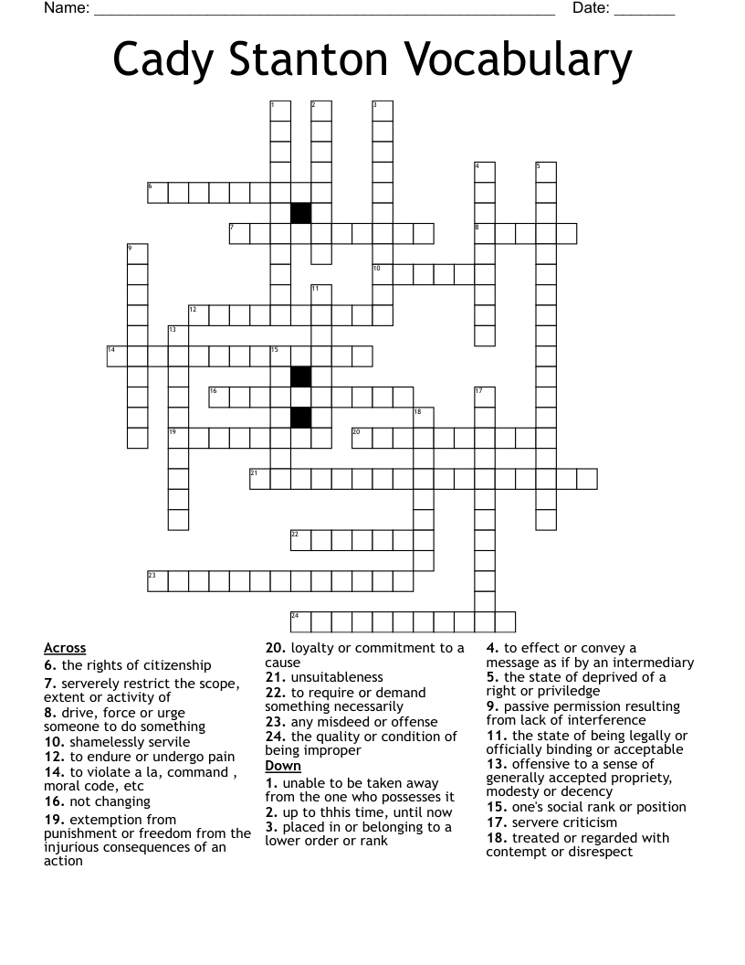 Cady Stanton Vocabulary  Crossword