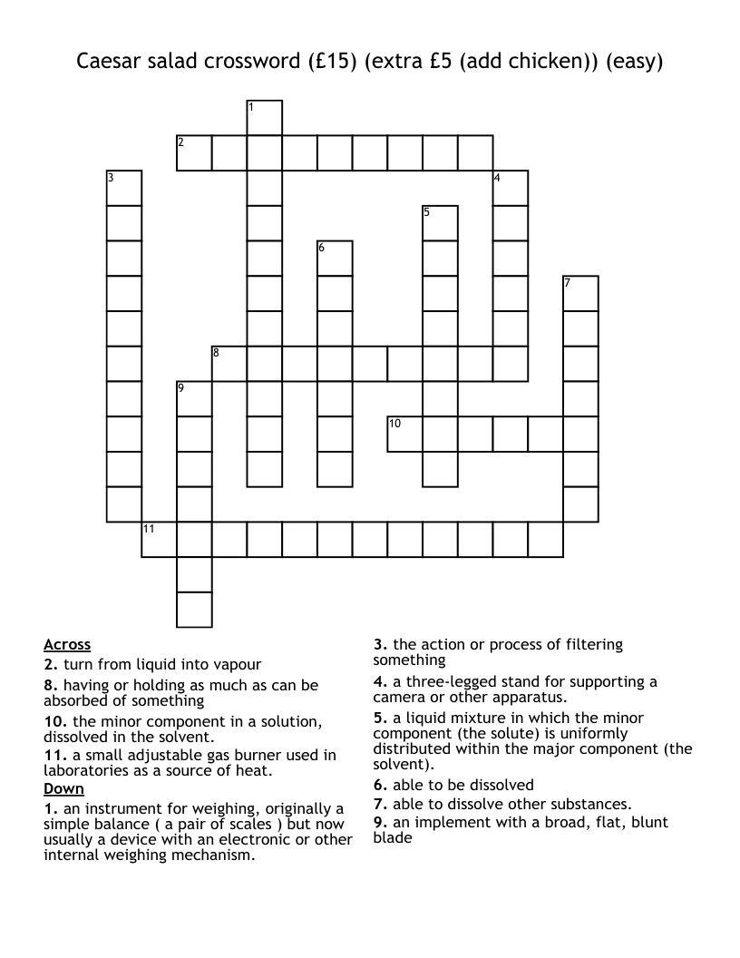 Caesar salad crossword (£15) (extra £5 (add chicken)) (easy)