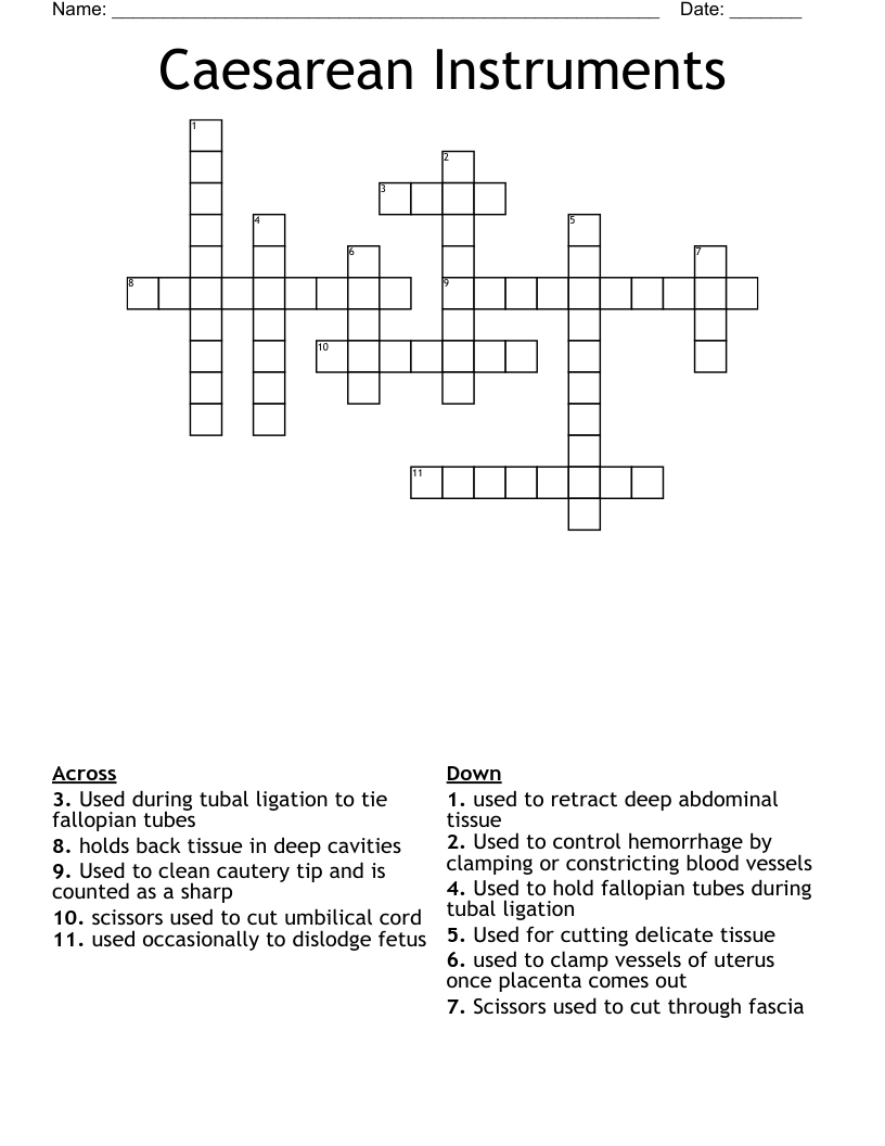 Caesarean Instruments Crossword
