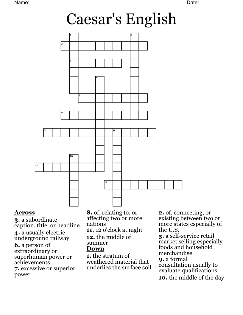 Caesar's English Crossword