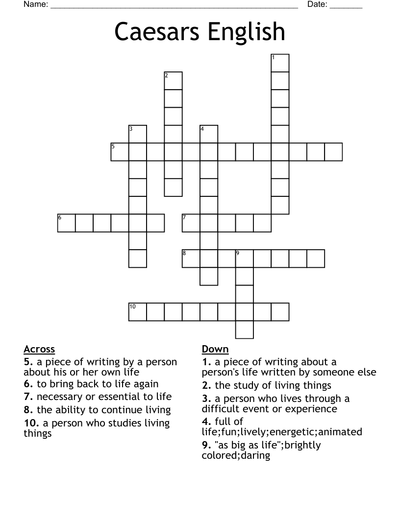 Caesars English Crossword