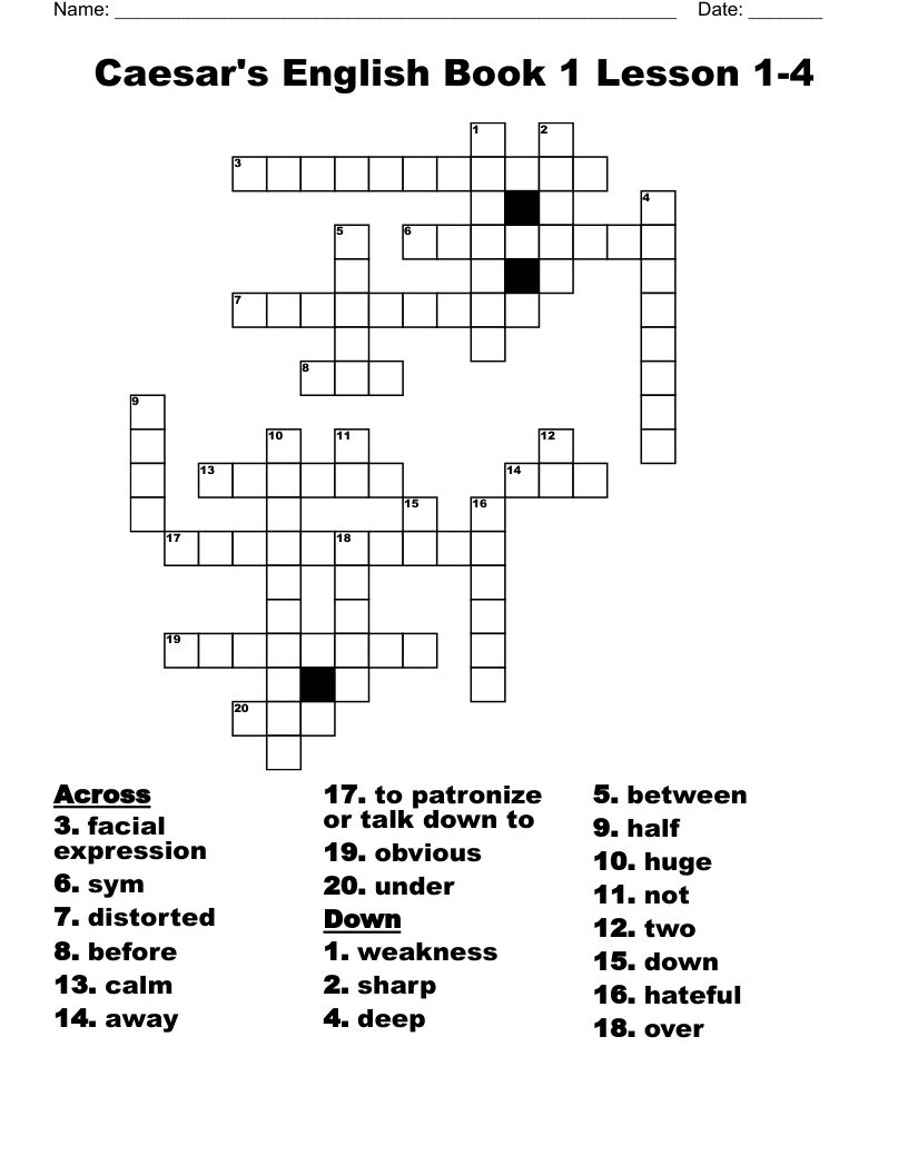Caesar's English Book 1 Lesson 1-4 Crossword
