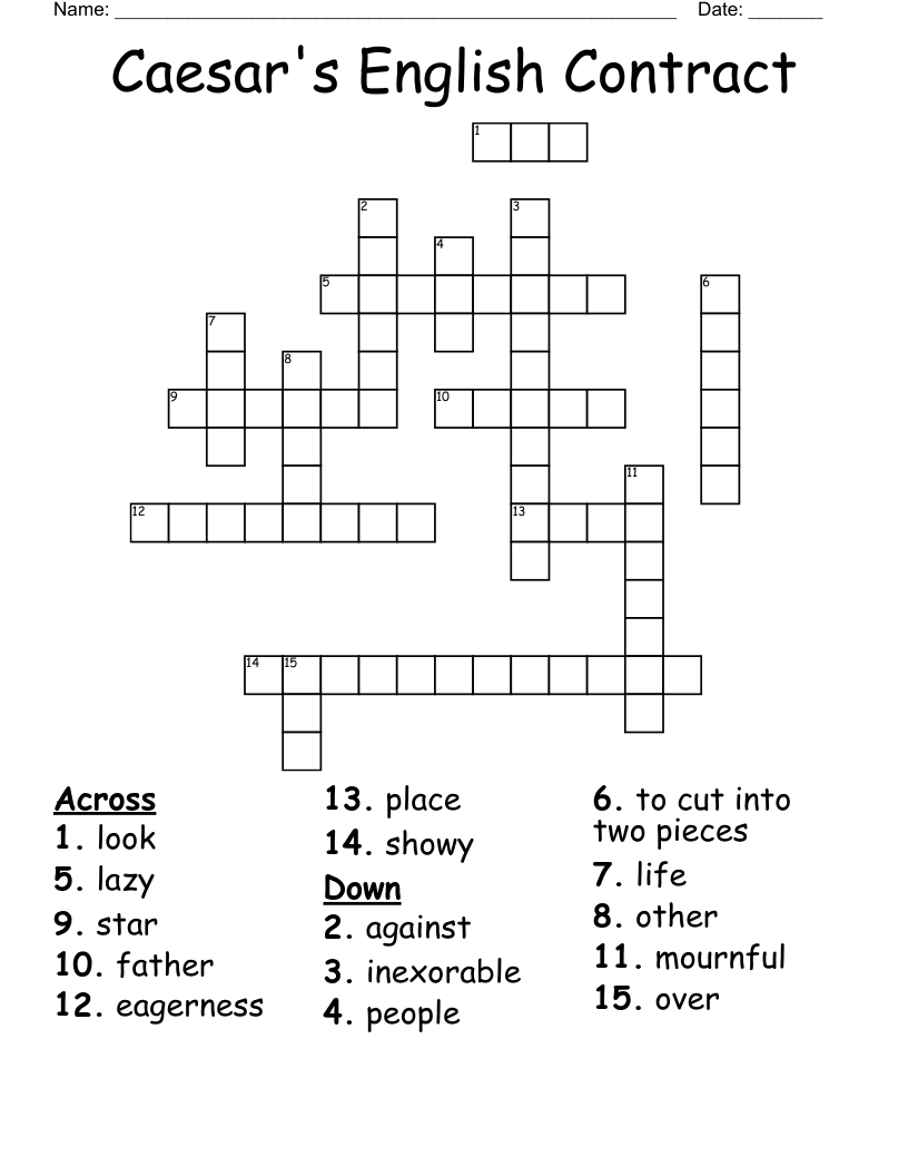 Caesar's English Contract Crossword