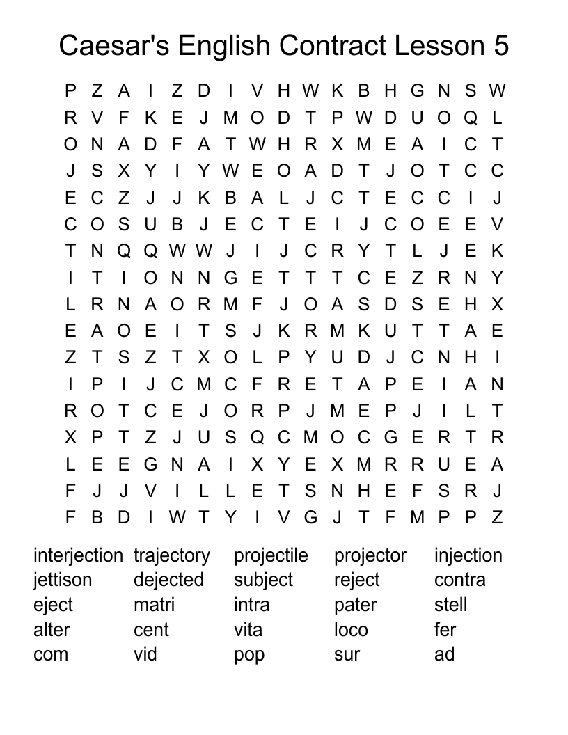 Caesar's English Contract Lesson 5 Word Search