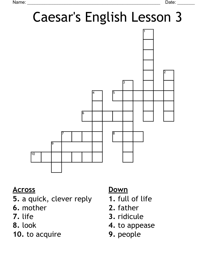 Caesar's English Lesson 3 Crossword