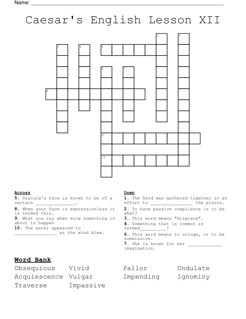 Caesar's English Lesson XII Crossword