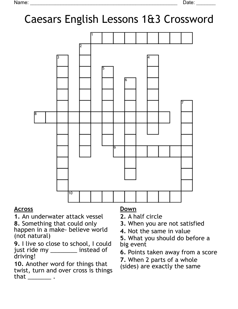 Caesars English Lessons 1&3 Crossword