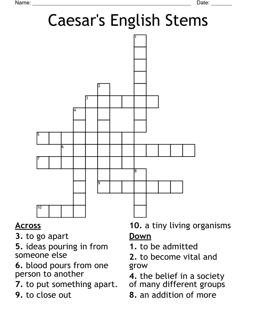 Caesar's English Stems Crossword
