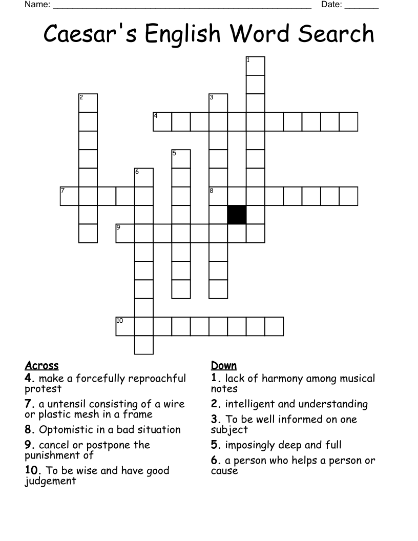 Caesar's English Word Search Crossword