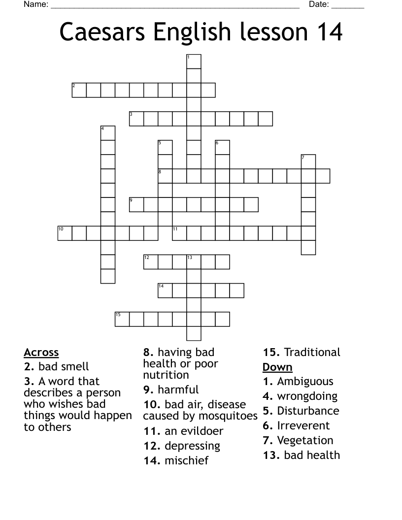 Caesars English lesson 14 Crossword