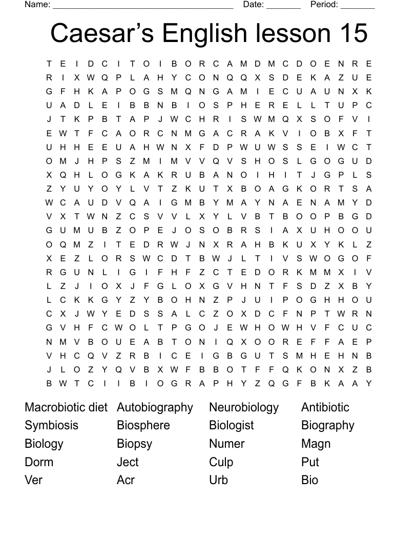 Caesar’s English lesson 15 Word Search