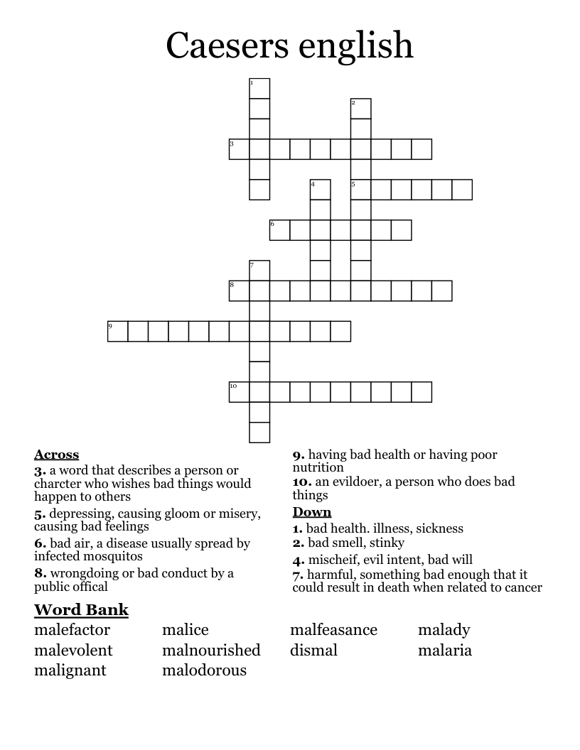 Caesers english  Crossword