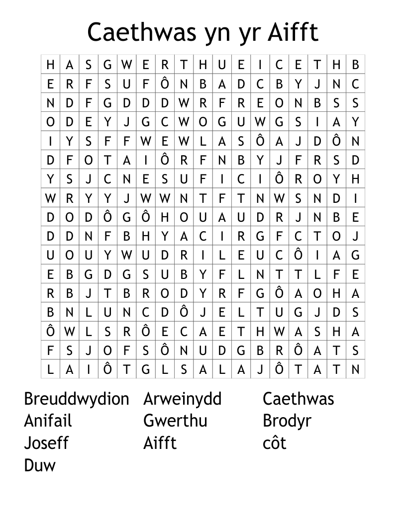 Caethwas yn yr Aifft Word Search