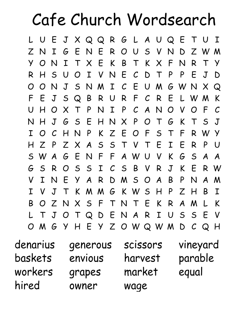 Cafe Church Wordsearch