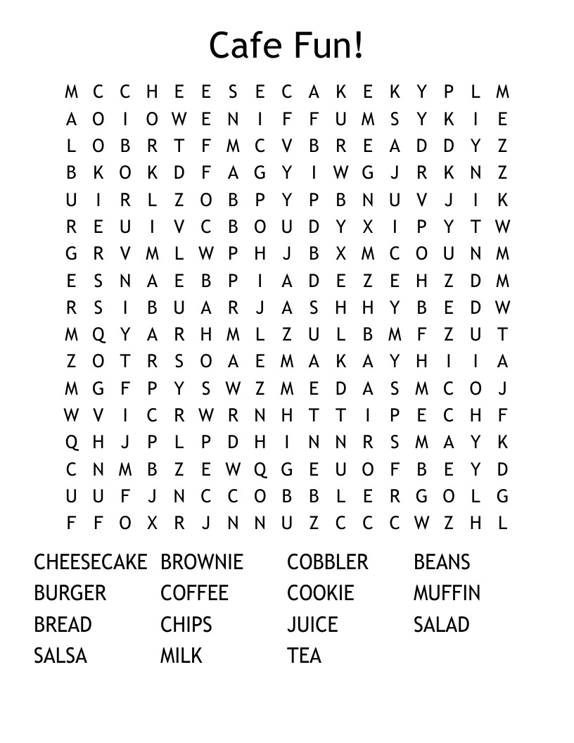 Cafe Fun! Word Search