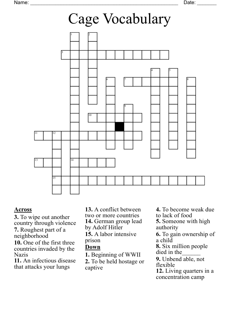 Cage Vocabulary  Crossword