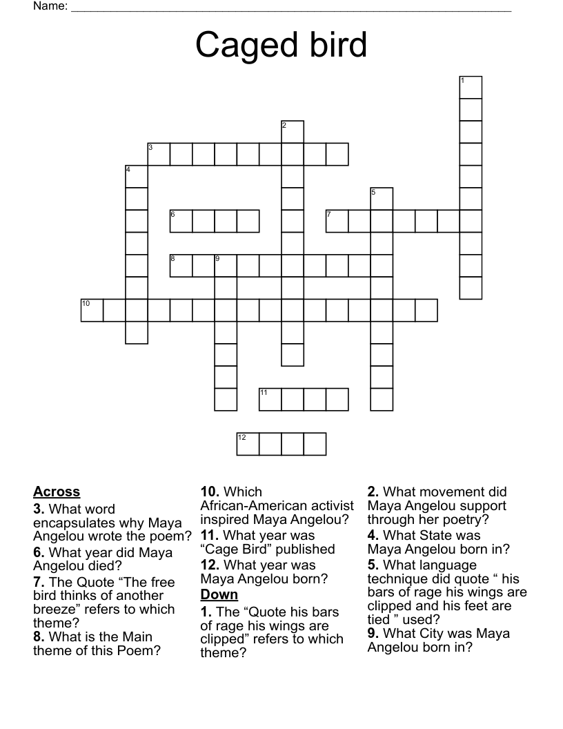 Caged bird Crossword