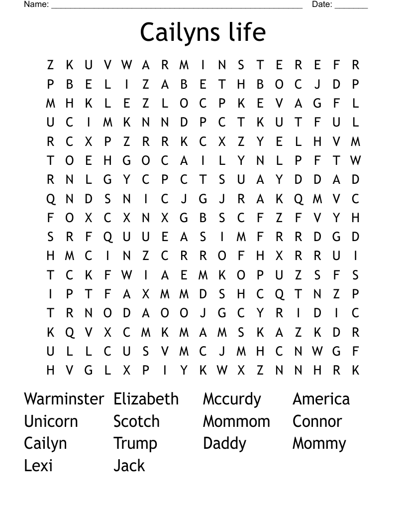 Cailyns life Word Search