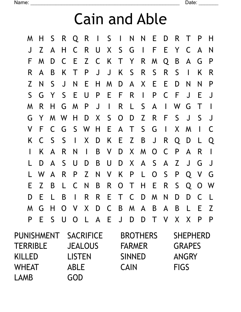 Cain and Able Word Search