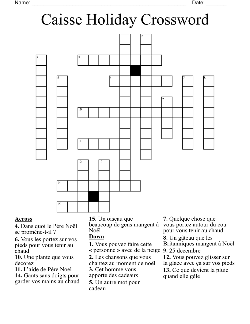 Caisse Holiday Crossword