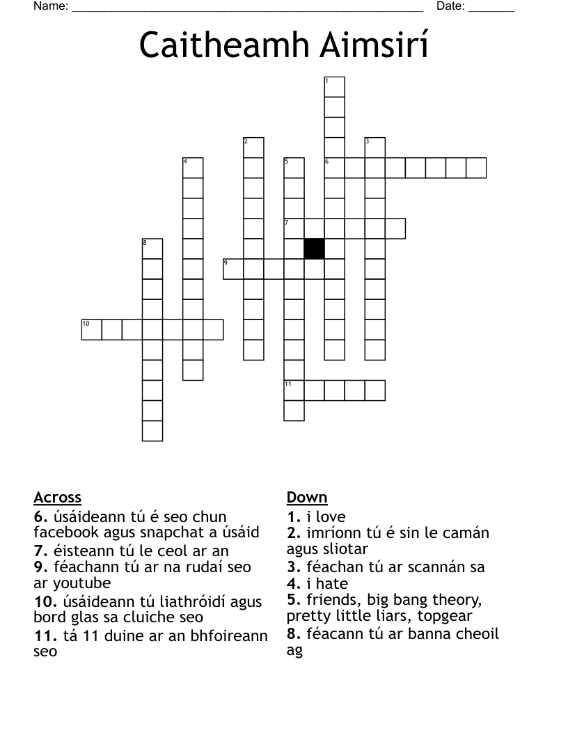 Caitheamh Aimsirí Crossword
