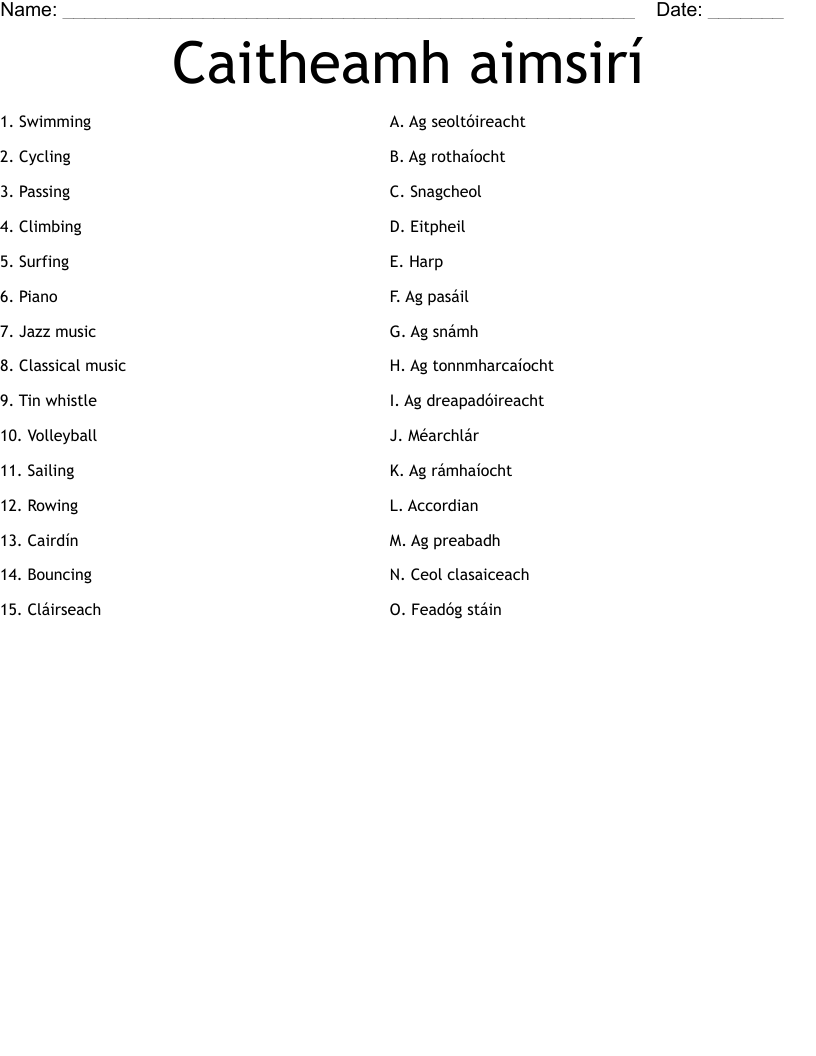Caitheamh aimsirí Worksheet