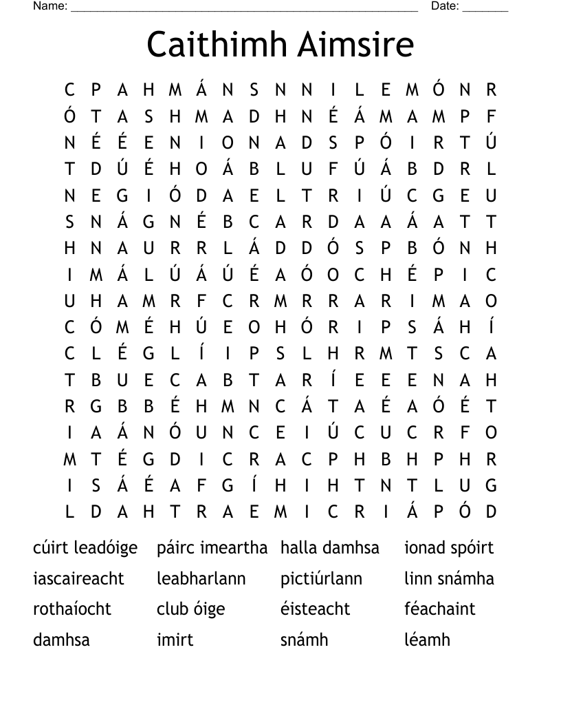 Caithimh Aimsire Word Search