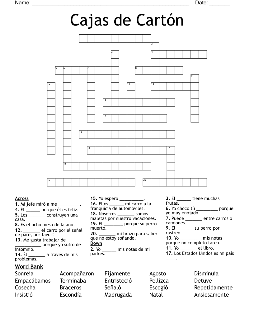 Cajas de Cartón Crossword