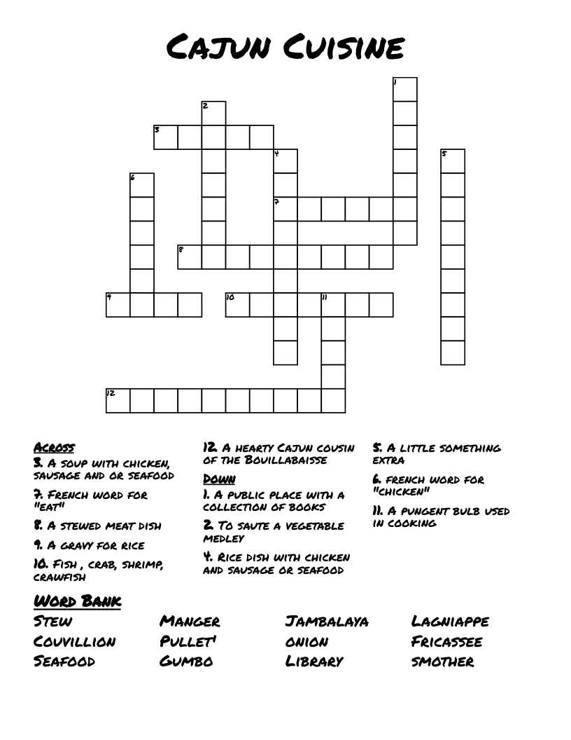 Cajun Cuisine  Crossword