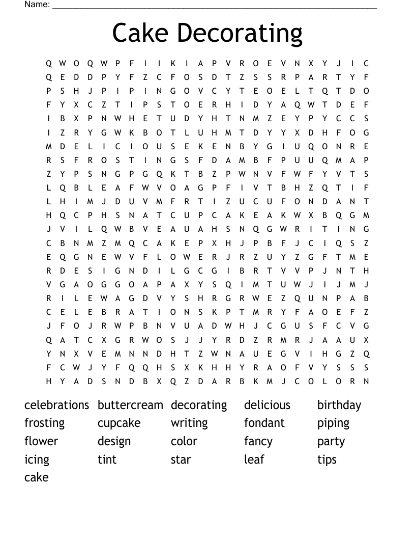 Cake Decorating Word Search