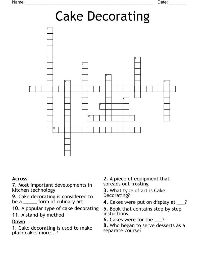 Cake Decorating Crossword