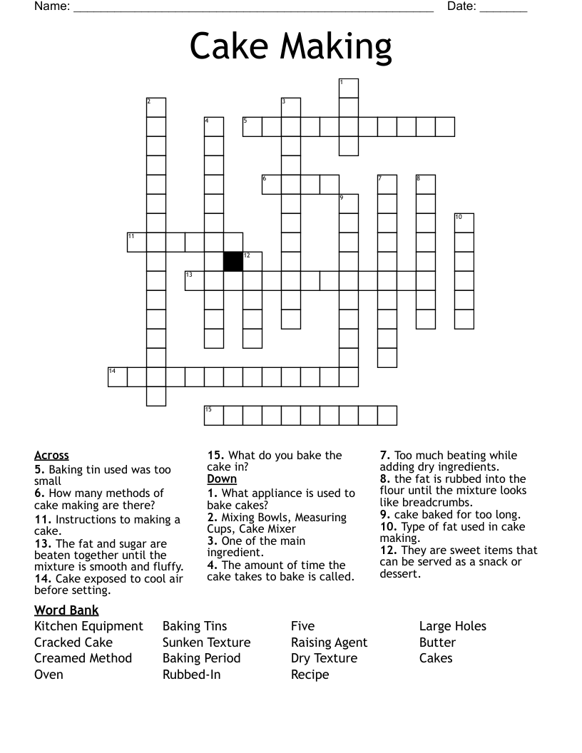 Cake Making Crossword