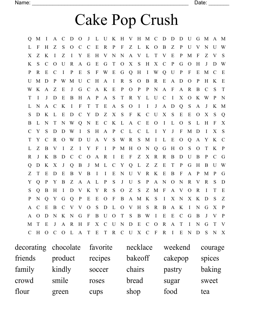 Cake Pop Crush Word Search