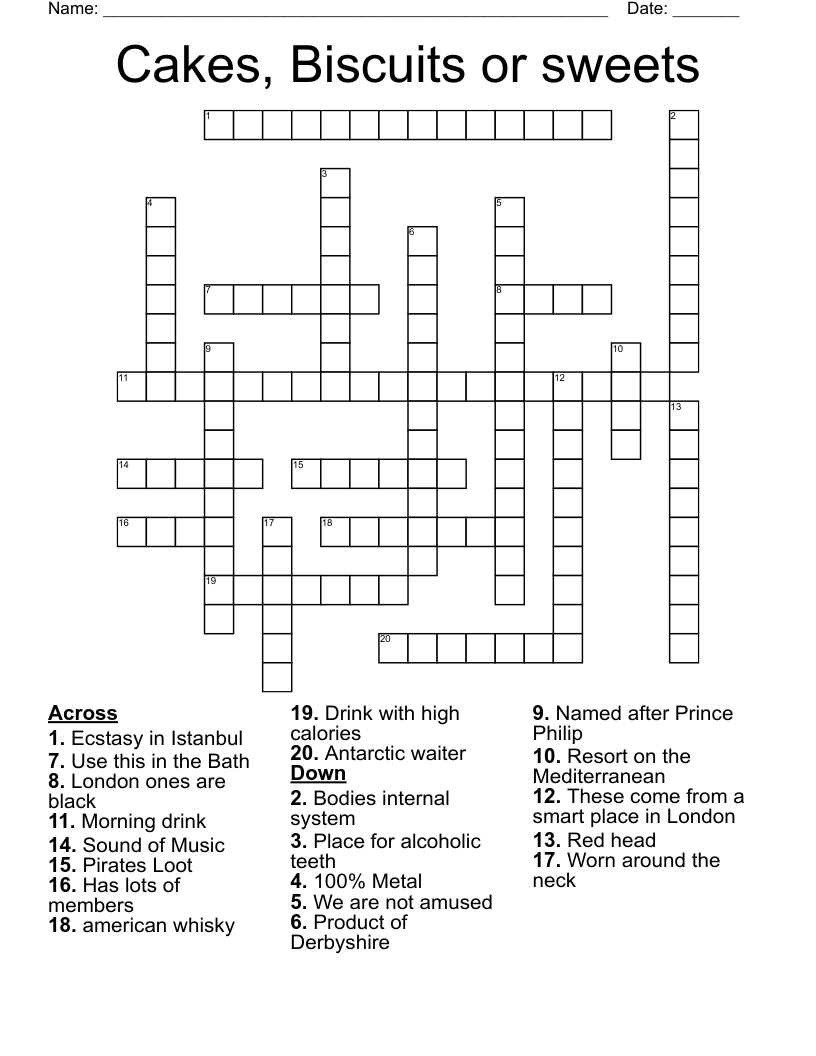 Cakes, Biscuits or sweets Crossword