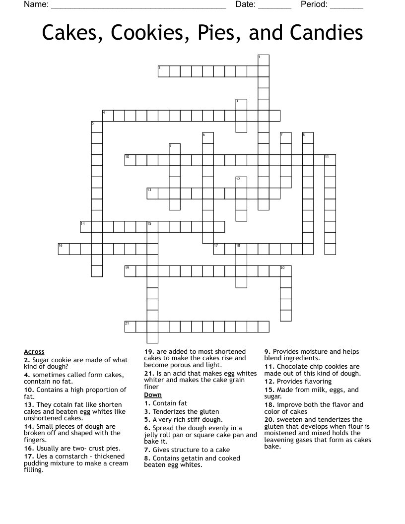 Cakes, Cookies, Pies, and Candies Crossword