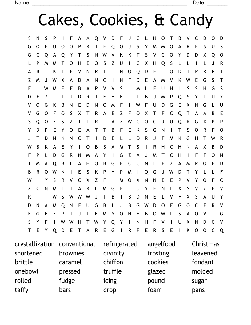 Cakes, Cookies, & Candy Word Search