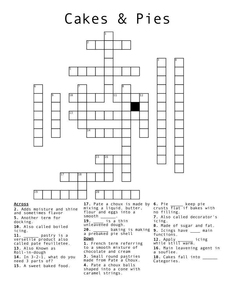 Cakes & Pies Crossword
