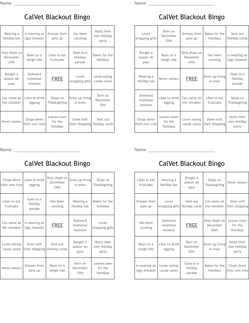 CalVet Blackout Bingo