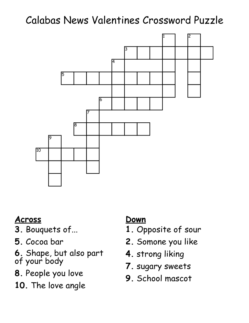 Calabas News Valentines Crossword Puzzle
