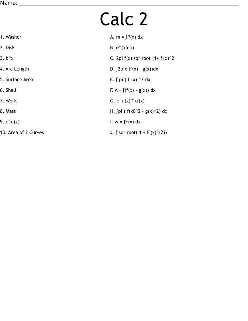 Calc 2 Worksheet