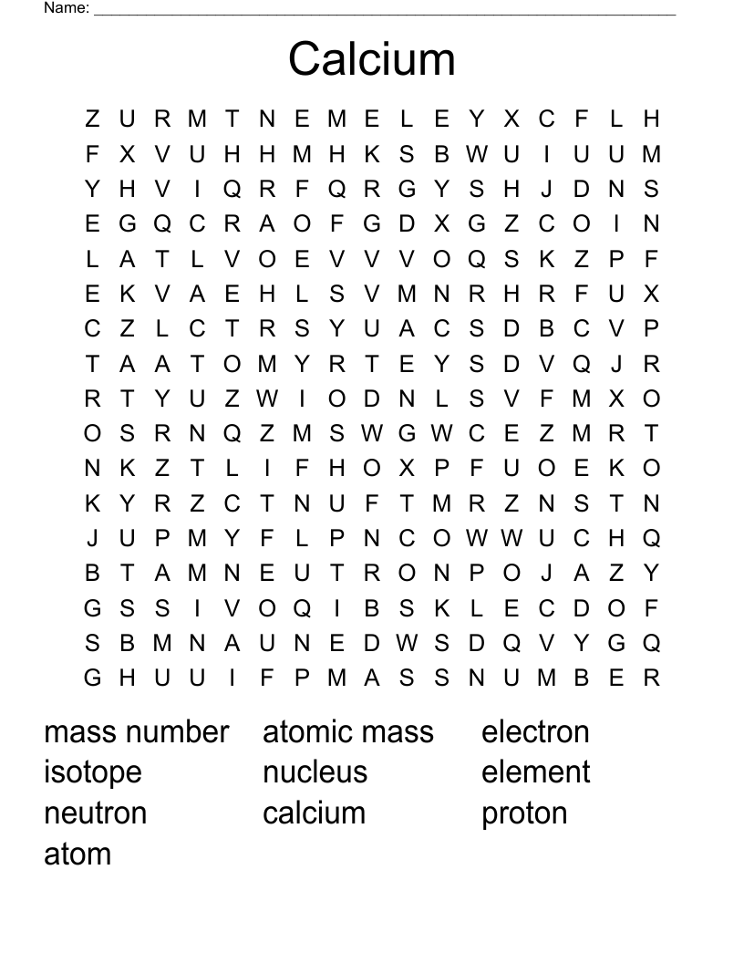 Calcium Word Search