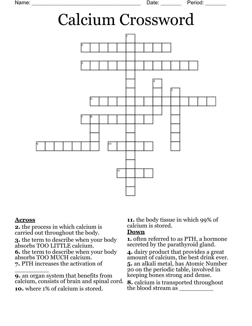 Calcium Crossword