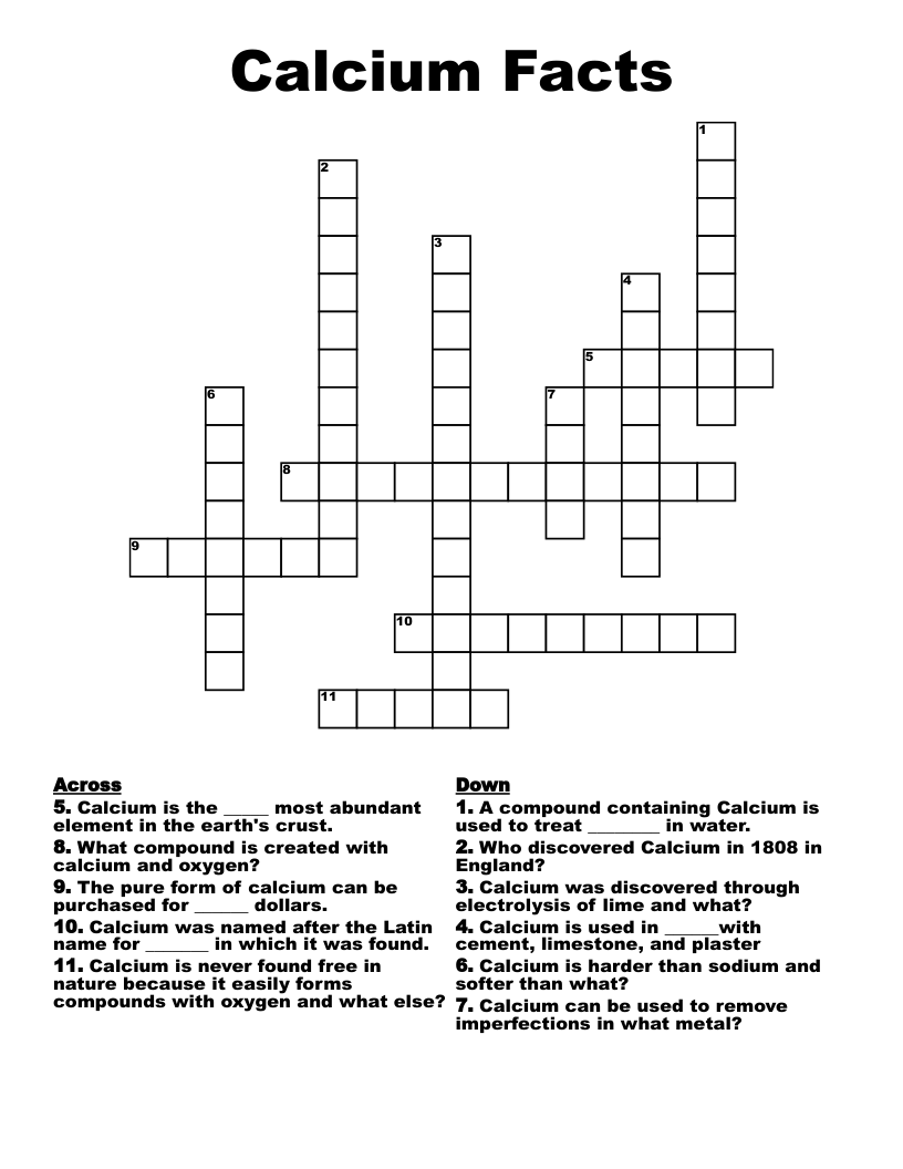 Calcium Facts Crossword