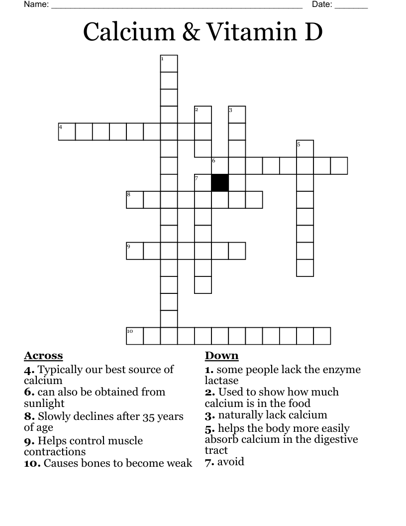 Calcium & Vitamin D Crossword