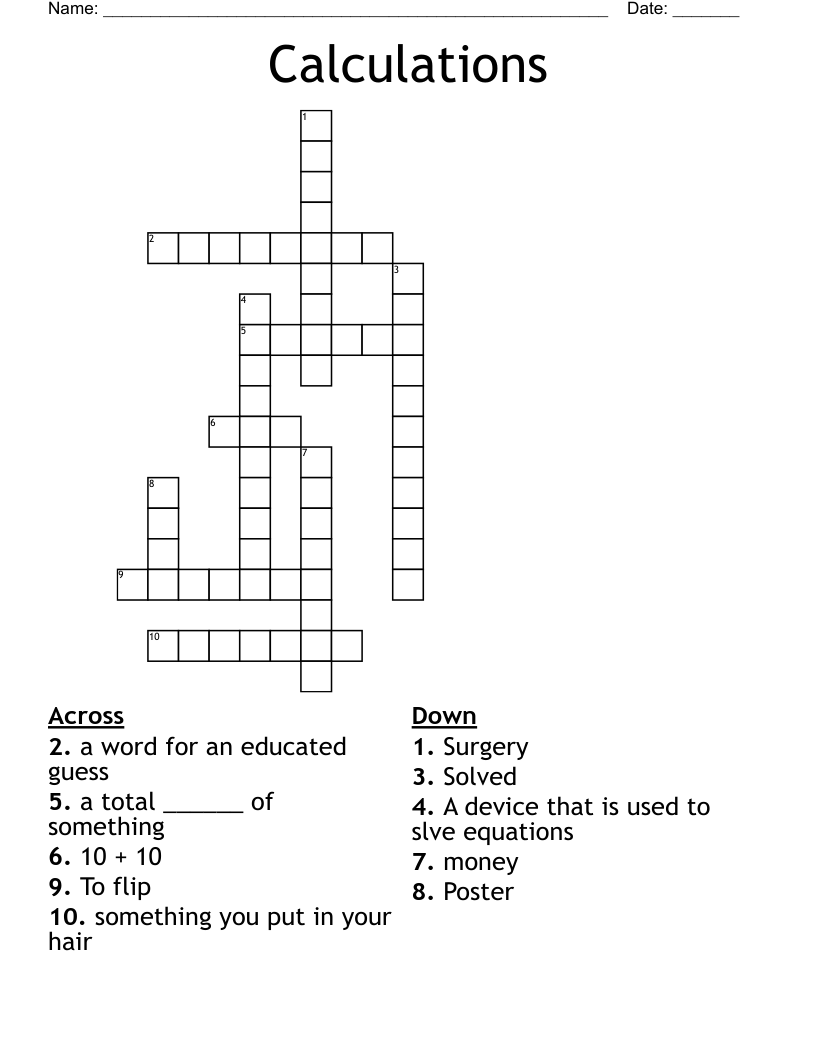 Calculations Crossword