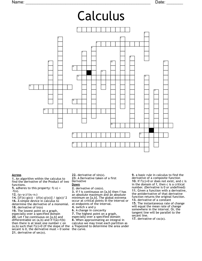 Calculus Crossword
